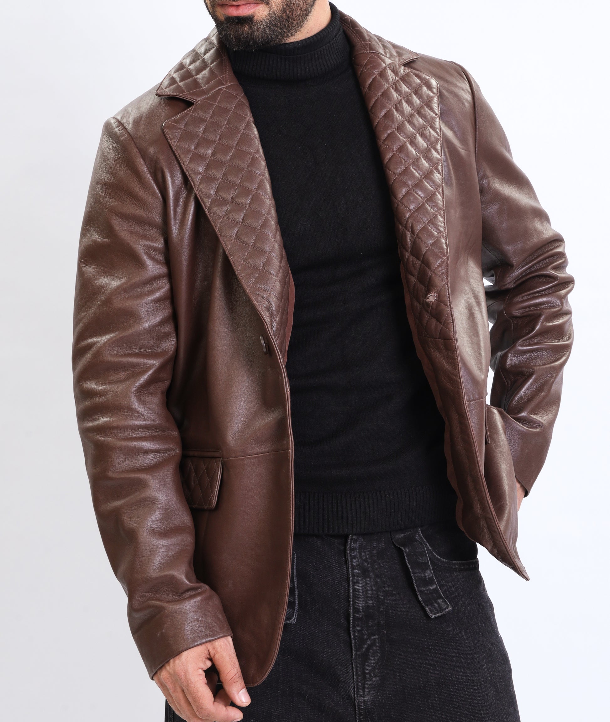 Lambskin Leather Blazer Men Casual Coat (Brown)