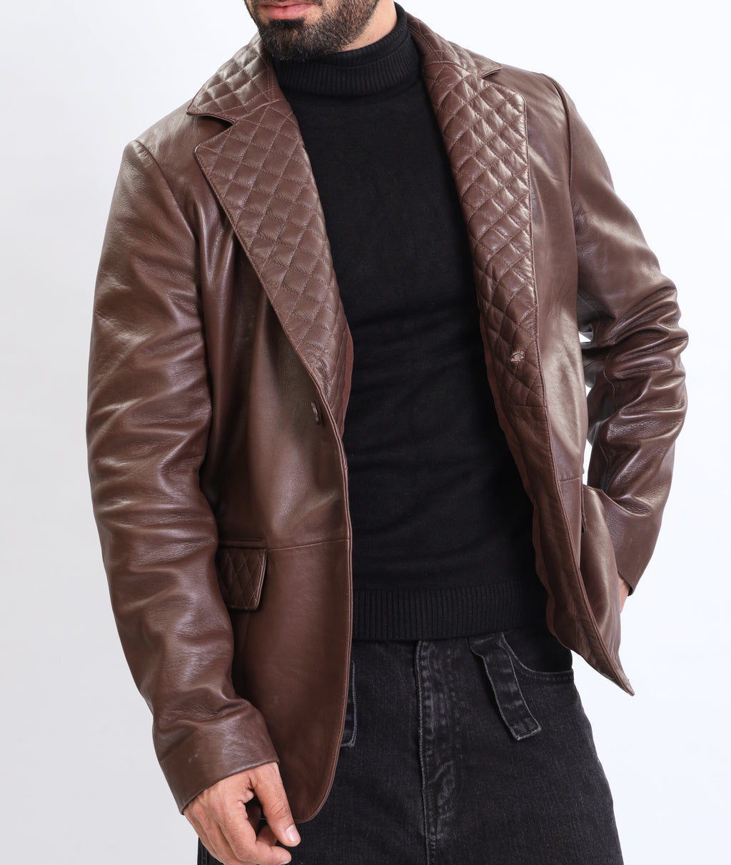 Lambskin Leather Blazer Men Casual Coat (Brown)