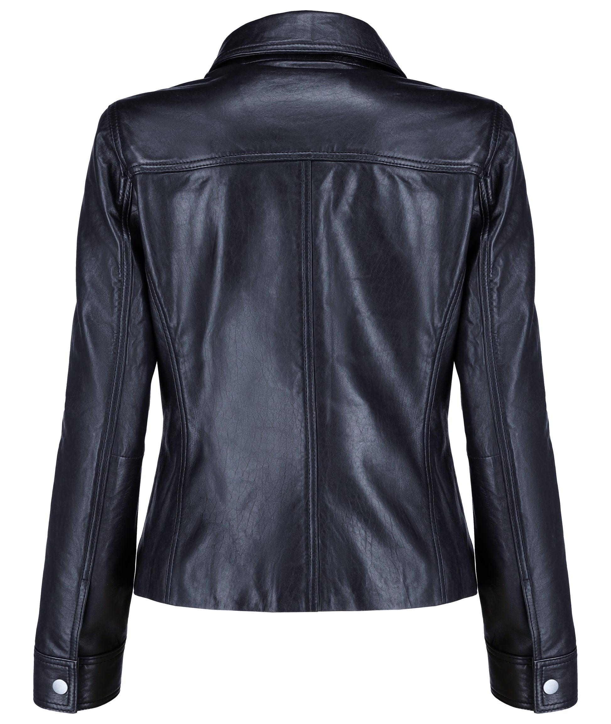 Button Front Lambskin Leather Blazer (Black)