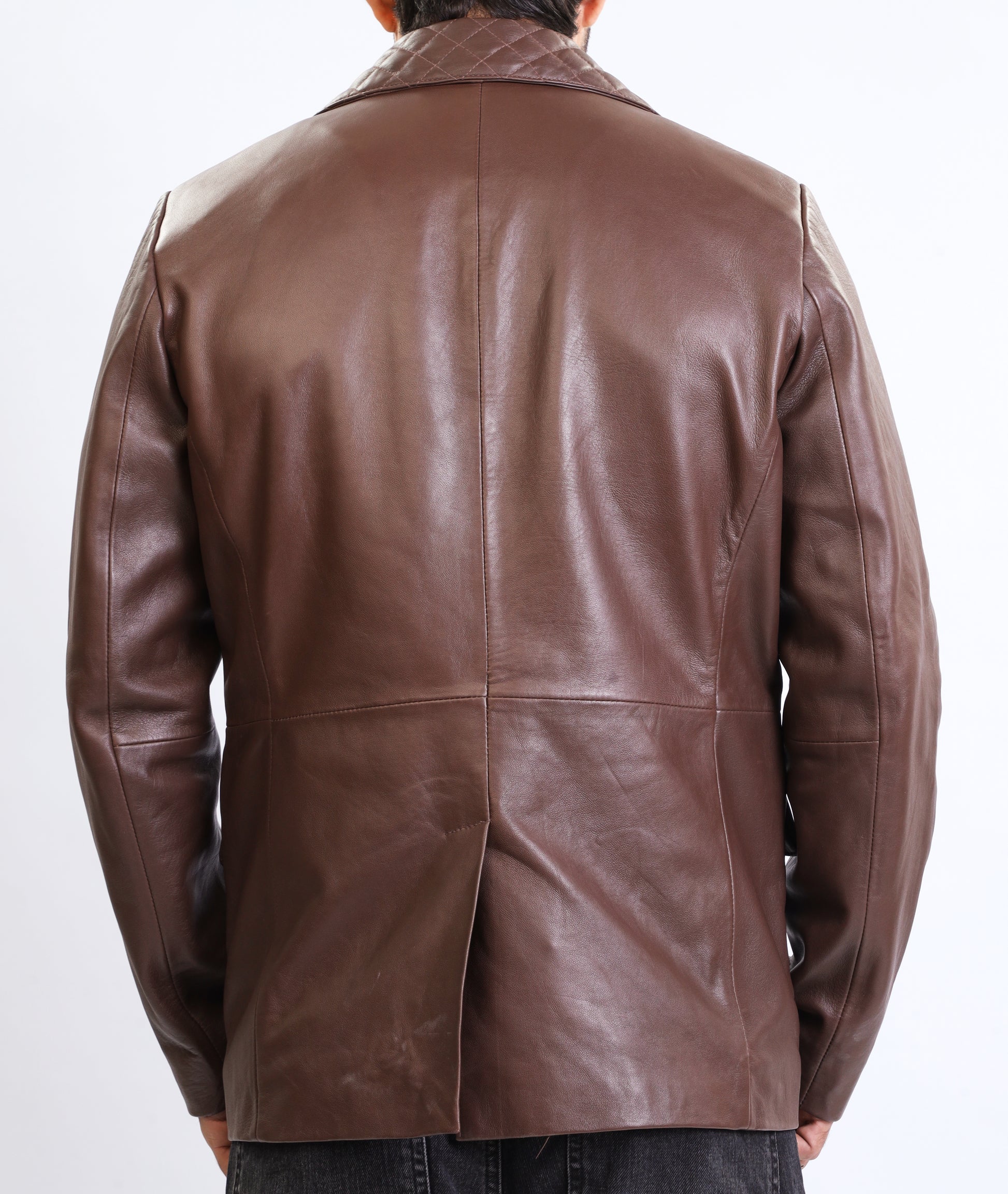 Lambskin Leather Blazer Men Casual Coat (Brown)
