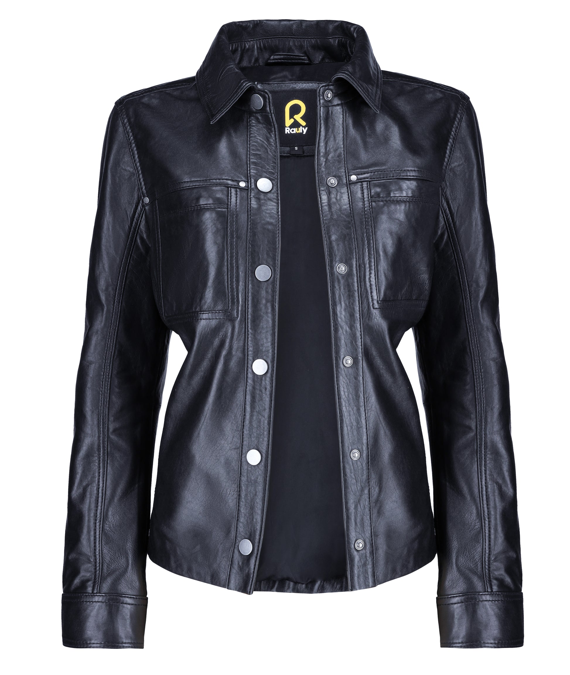 Button Front Lambskin Leather Blazer (Black)