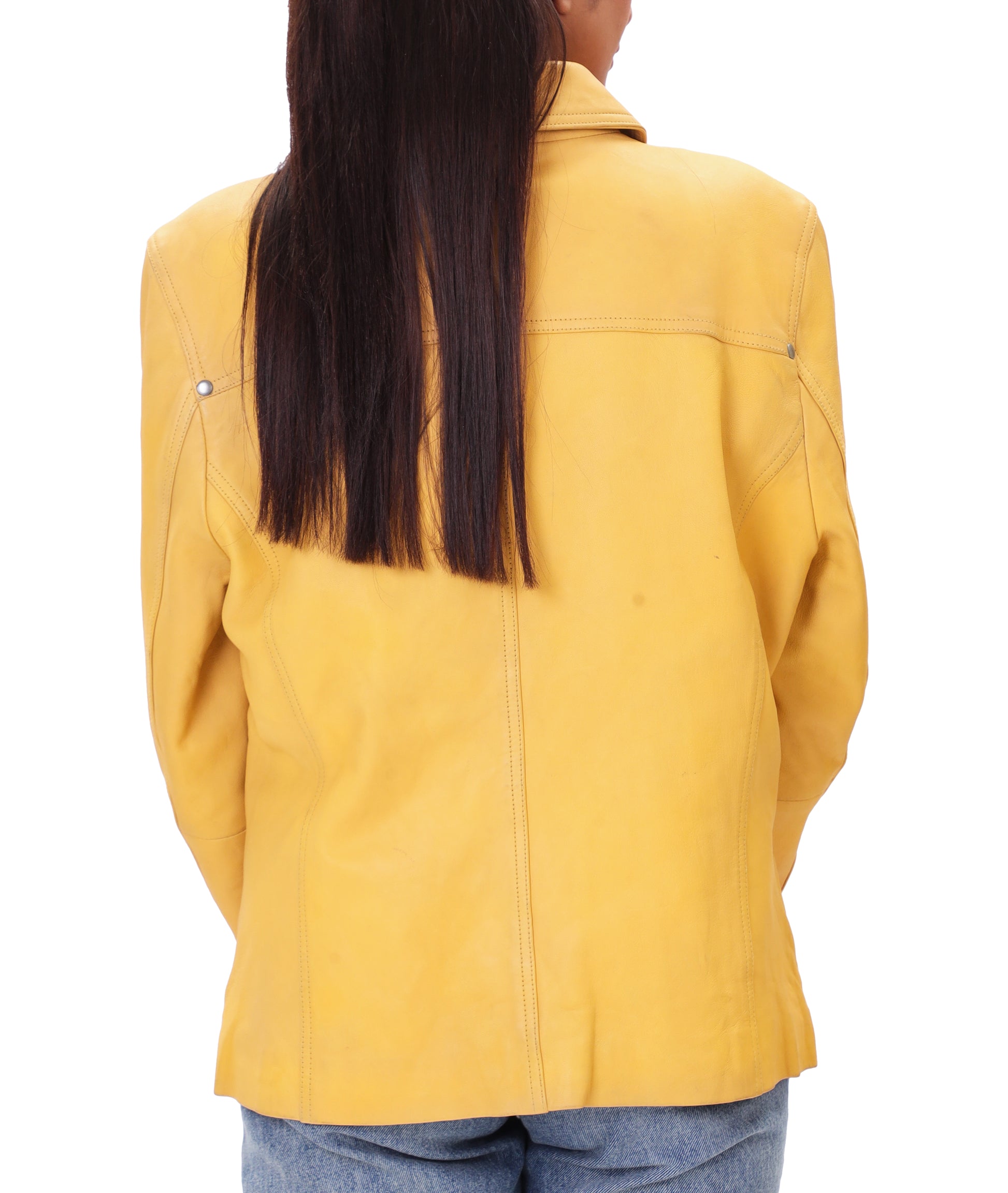 Button Front Lambskin Leather Blazer (Yellow)