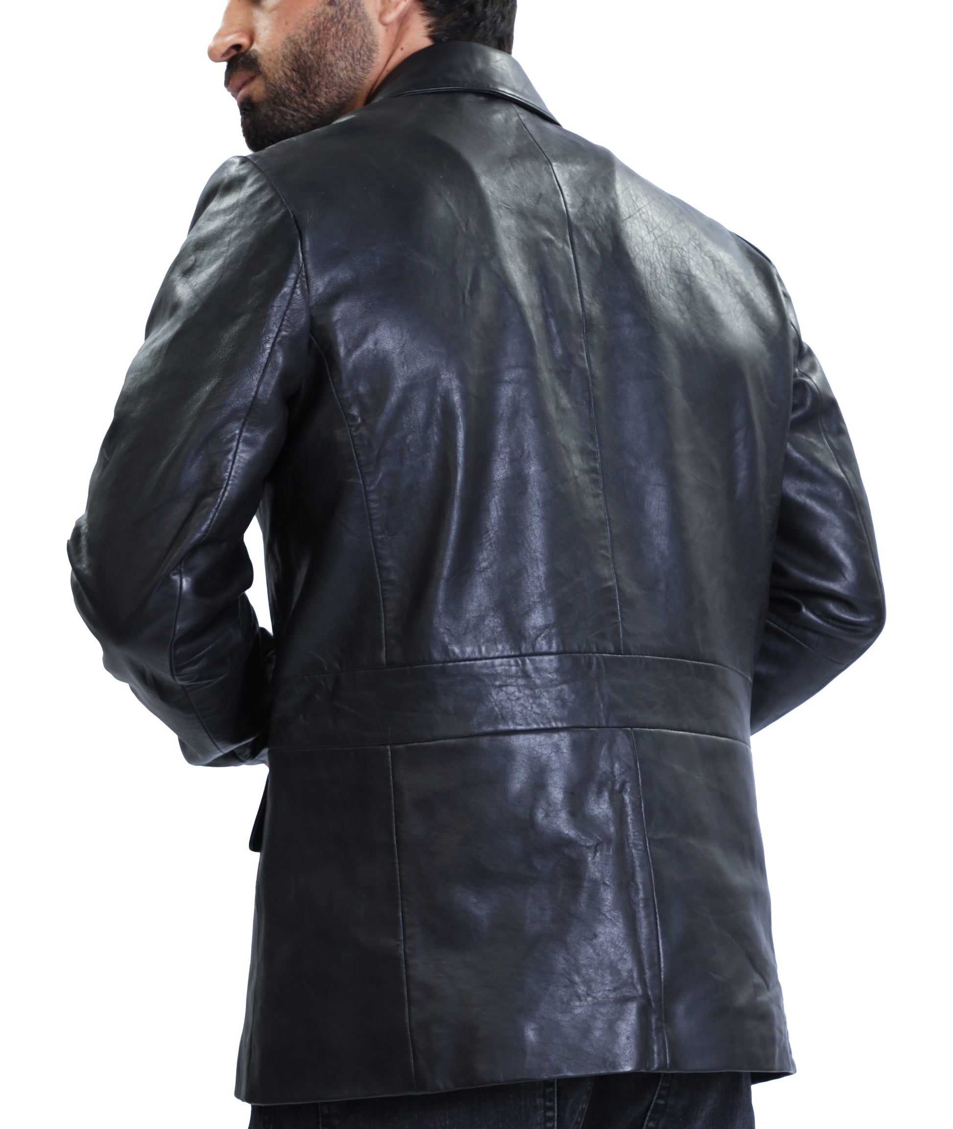 Notched Collar Classic Bond’s Style Ultimate Leather Blazer (Black)